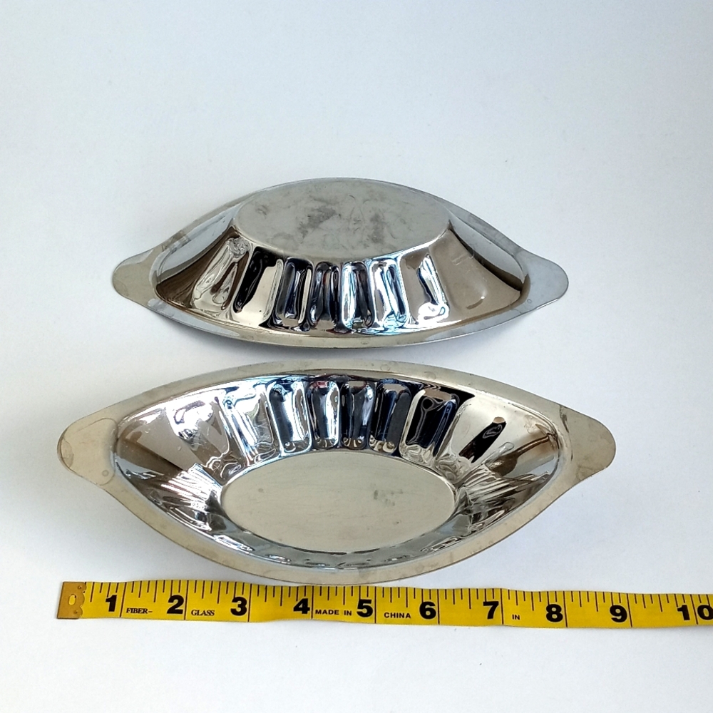 Oval Art Nouveau Metal Stainless Steel Blossom Relish Serving Bowls Set of 2 - Picture 8 of 10